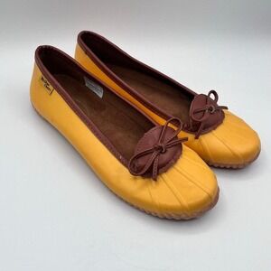 Western Chief Duck Skimmer Yellow Rubber Ballet Flats Womens US 9 Bow Rain Shoes